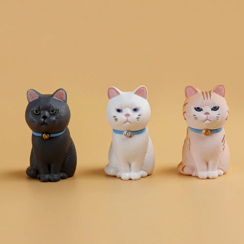 PVC Statue Simulated Cat Model Doll Mini Small Bell Sitting Cat Figure Toy Black Cat Cartoon Mini Cat Ornament Car Accessories