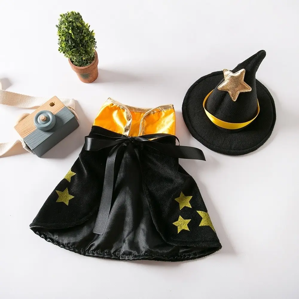 Star Halloween Pet Costume with Witch Hat Stand-collar Small Dog Knight Cape Comfortable Adjustable Cat Cosplay Cloak Festival
