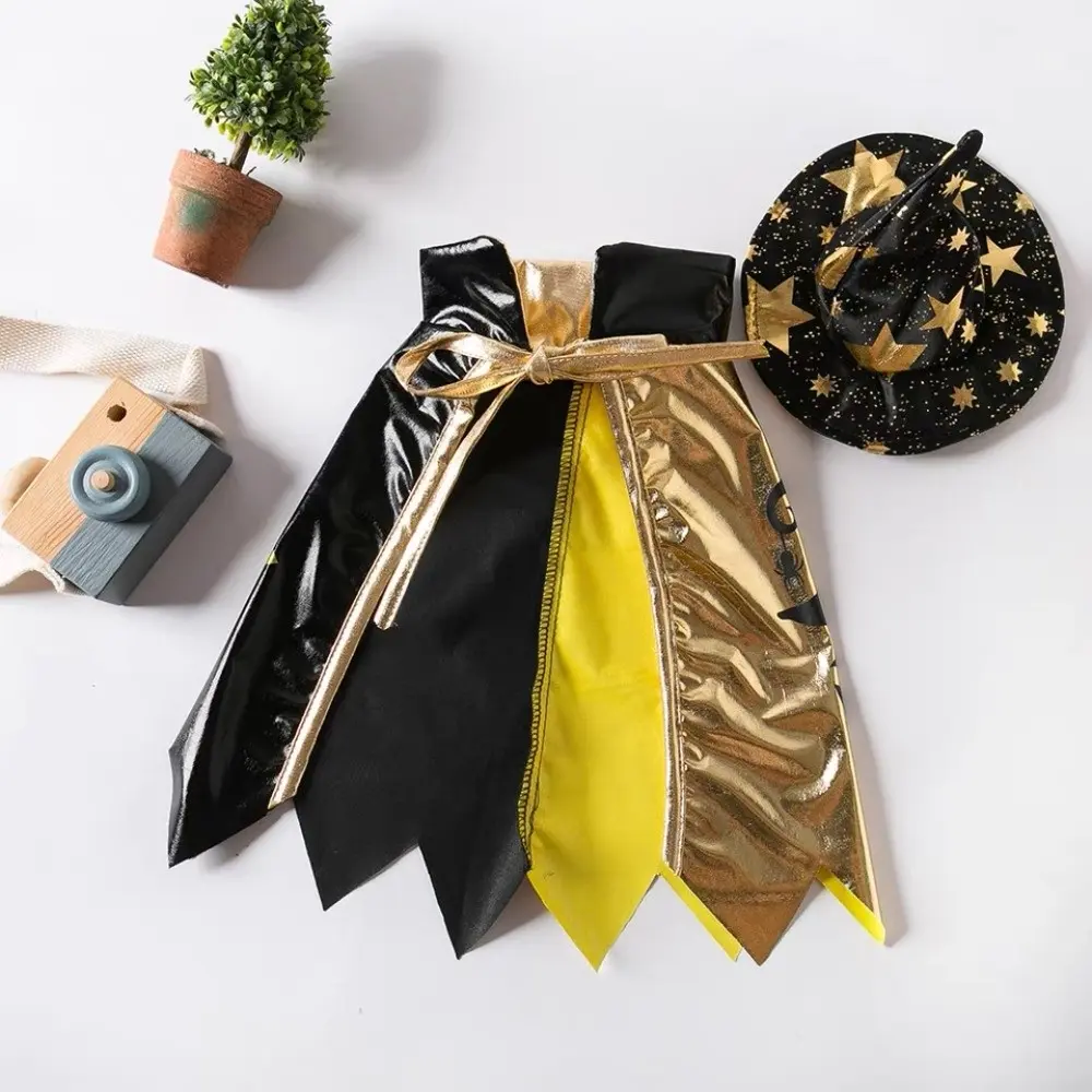 Star Halloween Pet Costume with Witch Hat Stand-collar Small Dog Knight Cape Comfortable Adjustable Cat Cosplay Cloak Festival