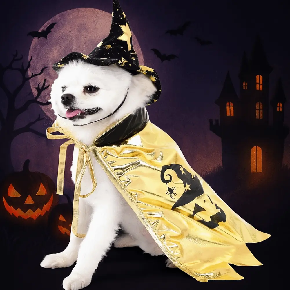 Star Halloween Pet Costume with Witch Hat Stand-collar Small Dog Knight Cape Comfortable Adjustable Cat Cosplay Cloak Festival