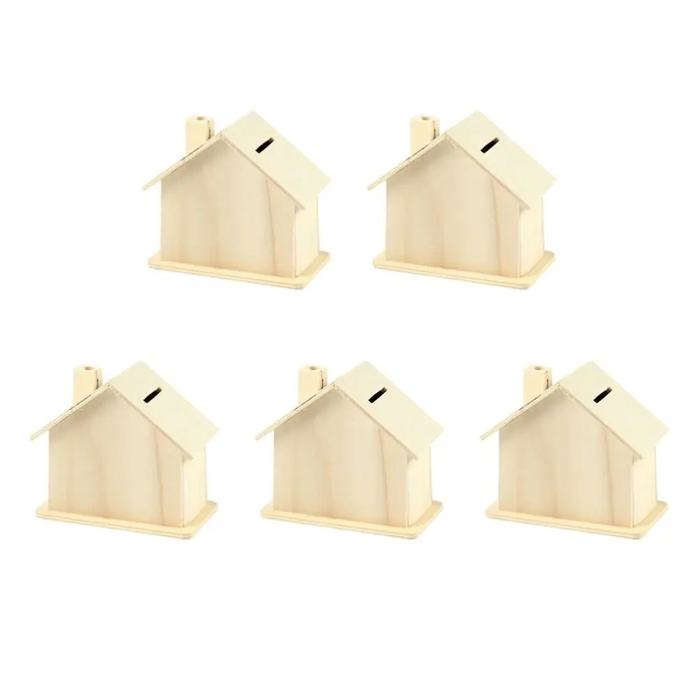 Creative Unfinished Small House Piggy Bank DIY Handmade DIY Painted Storage Jar Wooden White Embryo House Mold Kindergarten