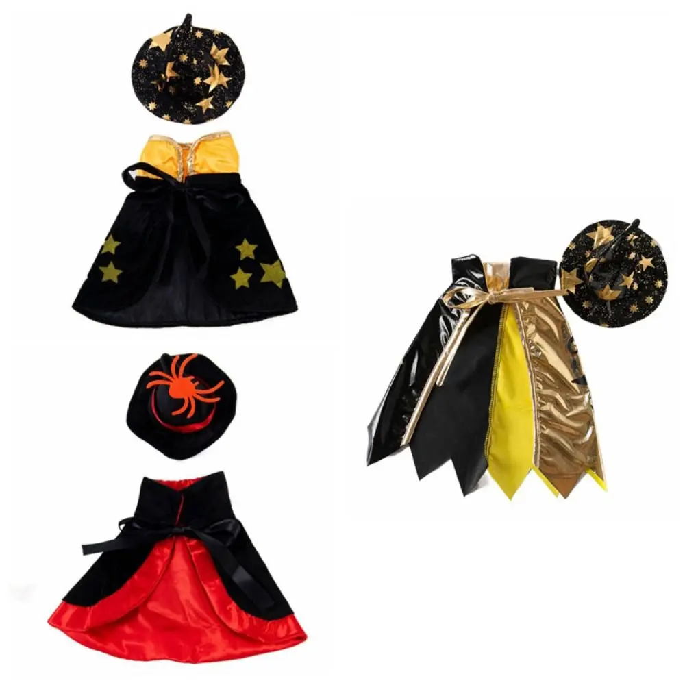 Star Halloween Pet Costume with Witch Hat Stand-collar Small Dog Knight Cape Comfortable Adjustable Cat Cosplay Cloak Festival