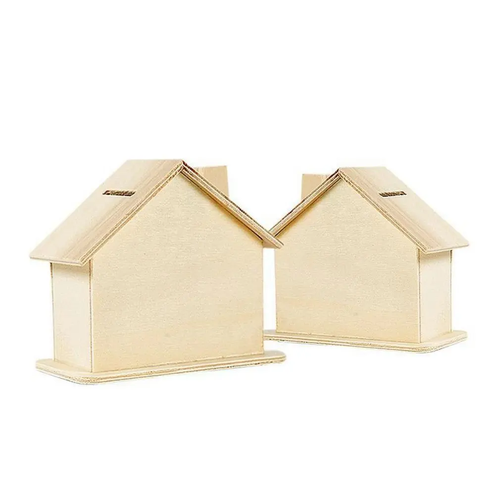 Creative Unfinished Small House Piggy Bank DIY Handmade DIY Painted Storage Jar Wooden White Embryo House Mold Kindergarten