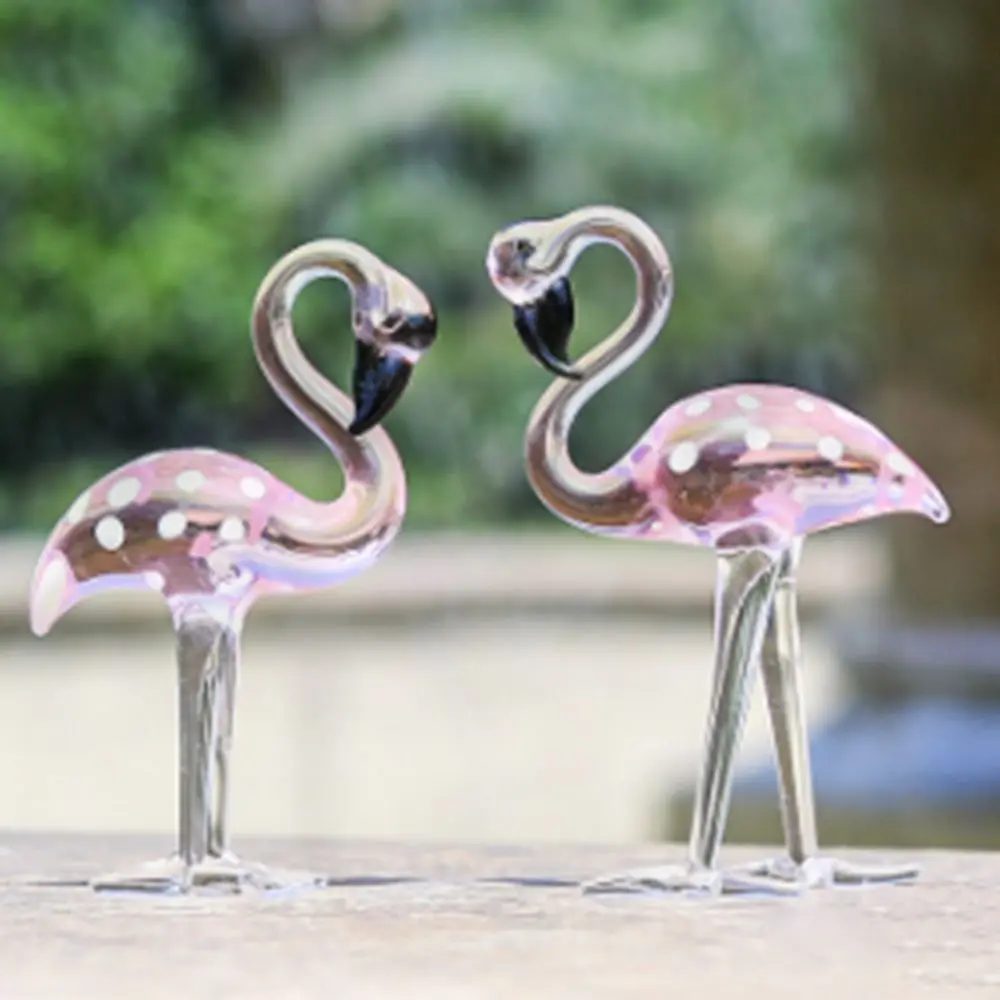 Elegant Handmade Art Glass Flamingo Figurines Cute Unique Simulated Pink Flamingo Cartoon Animal Sculpture Office