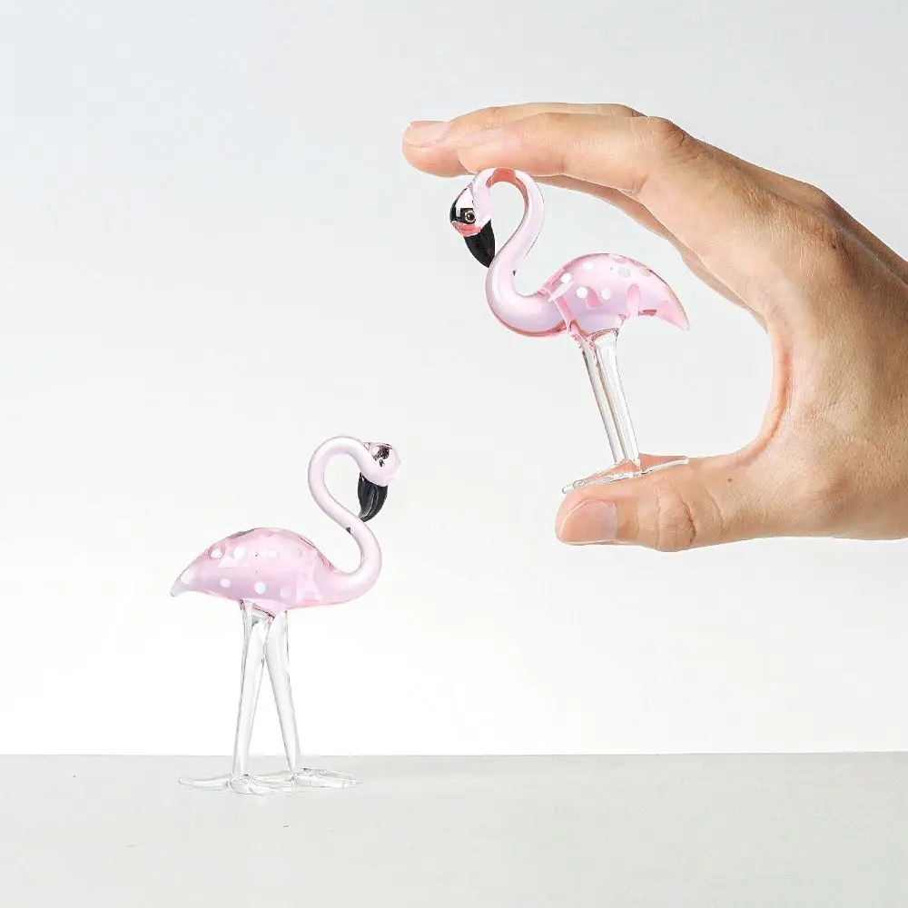 Elegant Handmade Art Glass Flamingo Figurines Cute Unique Simulated Pink Flamingo Cartoon Animal Sculpture Office