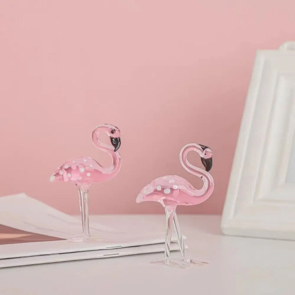 Elegant Handmade Art Glass Flamingo Figurines Cute Unique Simulated Pink Flamingo Cartoon Animal Sculpture Office