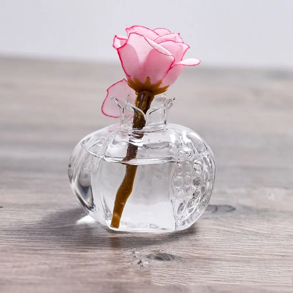 Creative Red Pomegranate Glass Vase Pomegranate Transparent Hydroponic Flower Vase Hammer Pattern Handmade Fruit Vase Desktop