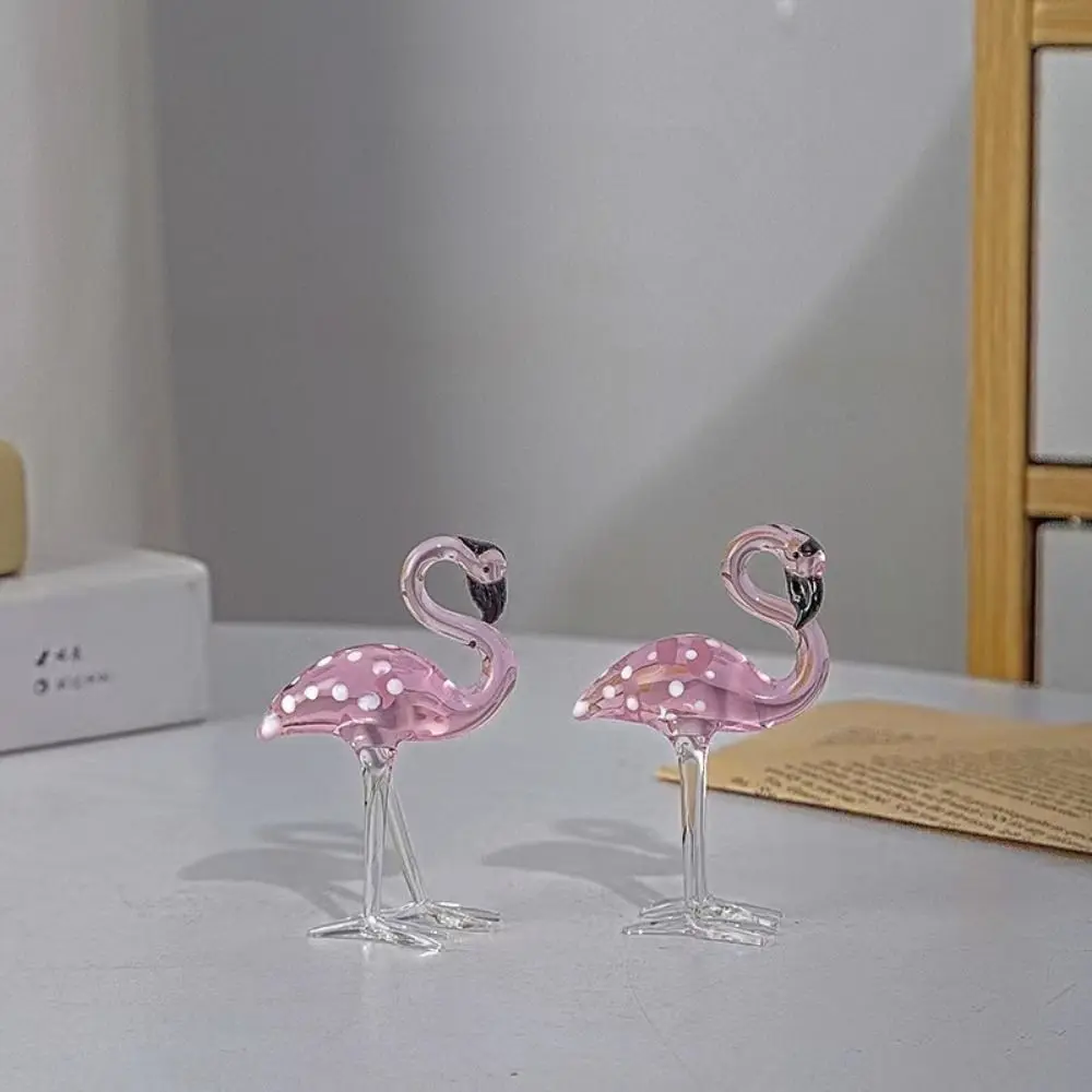 Elegant Handmade Art Glass Flamingo Figurines Cute Unique Simulated Pink Flamingo Cartoon Animal Sculpture Office