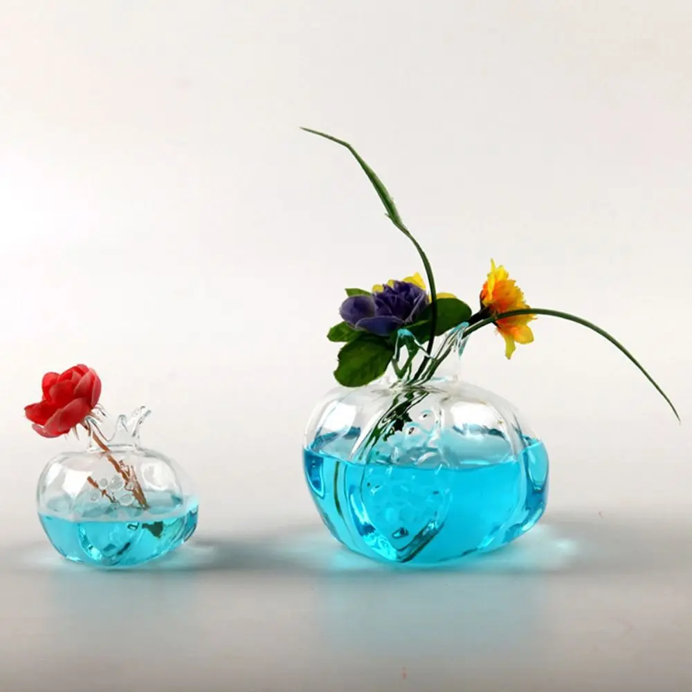 Creative Red Pomegranate Glass Vase Pomegranate Transparent Hydroponic Flower Vase Hammer Pattern Handmade Fruit Vase Desktop