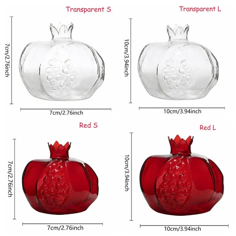 Creative Red Pomegranate Glass Vase Pomegranate Transparent Hydroponic Flower Vase Hammer Pattern Handmade Fruit Vase Desktop