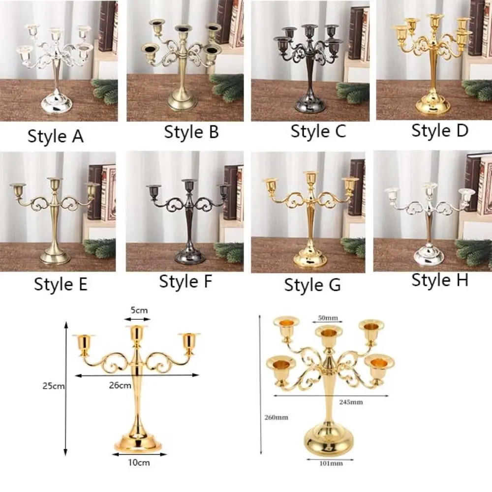 Wedding Decorations 3/5 Arms European Candlestick Metal Alloy Vintage Candle Holder Electroplated Retro Candelabrum Banquet