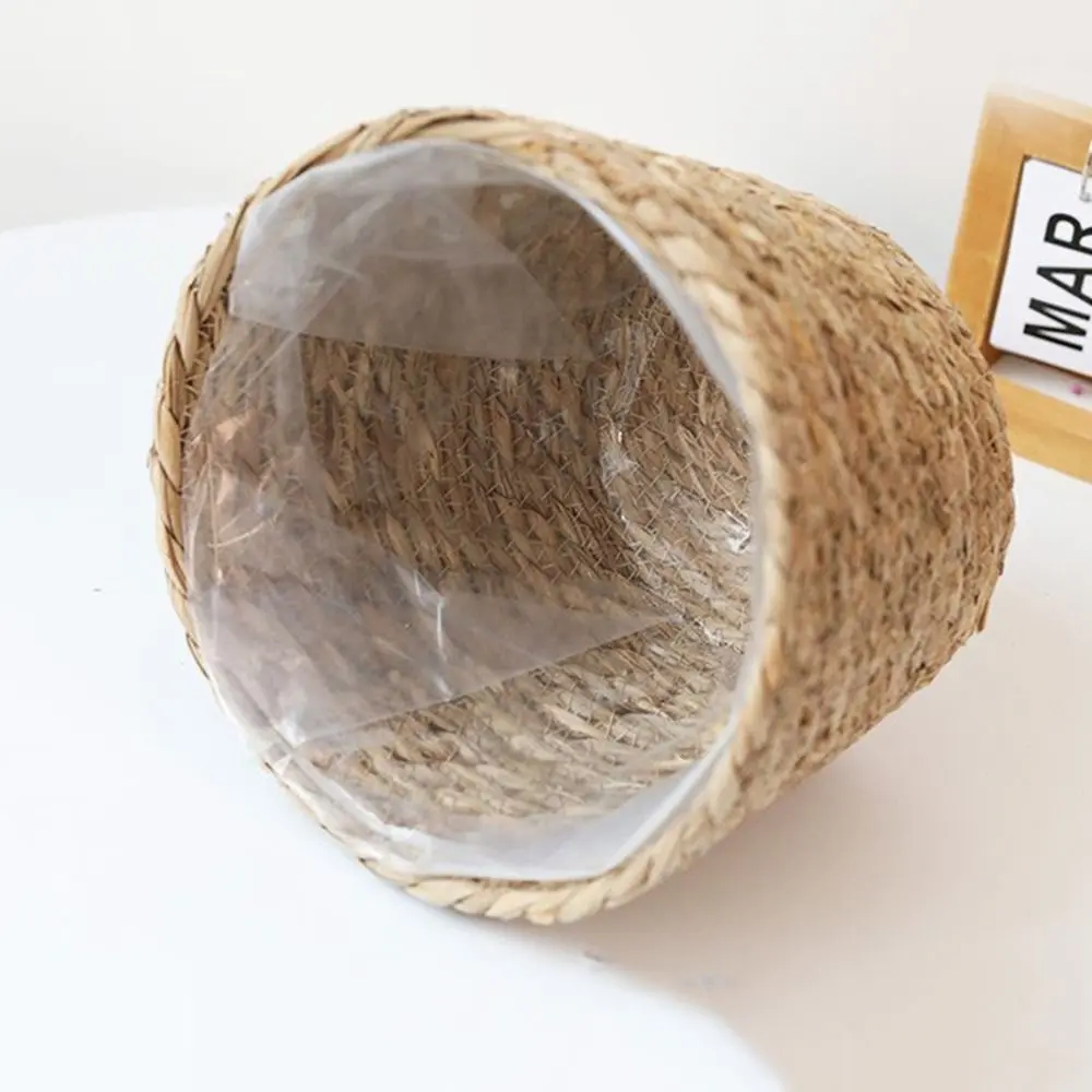 S/M/L Straw Weaving Flower Plant Pot Handmade Decorative Grass Woven Planter Basket Leakproof Flower Basket Office
