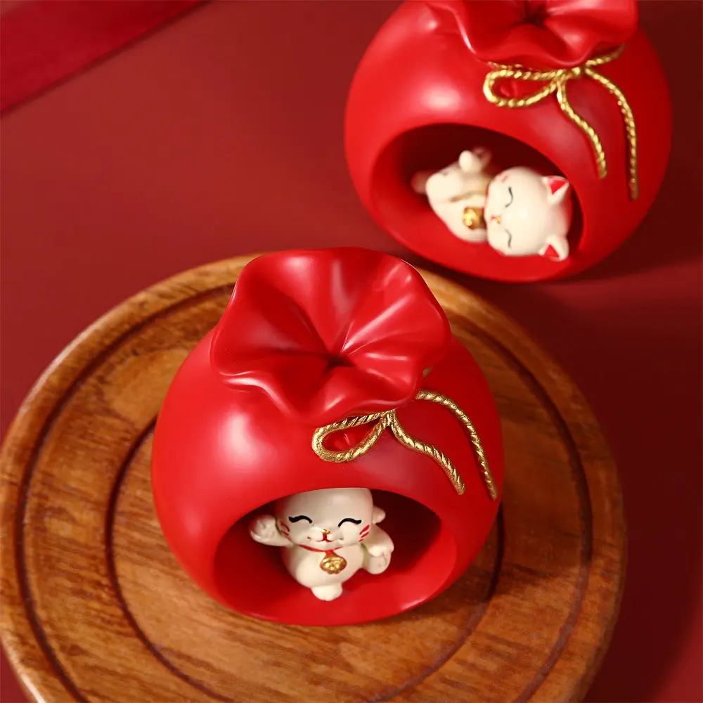 Exquisite Creative Maneki-neko Ornaments Chinese Style Red Good Luck Ornament Cute Resin Crafts New Year Decoration Home Decor