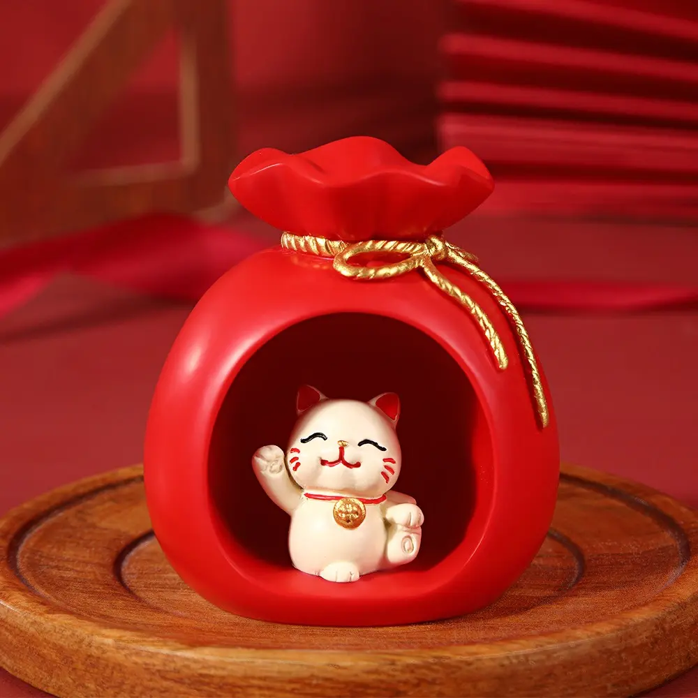 Exquisite Creative Maneki-neko Ornaments Chinese Style Red Good Luck Ornament Cute Resin Crafts New Year Decoration Home Decor