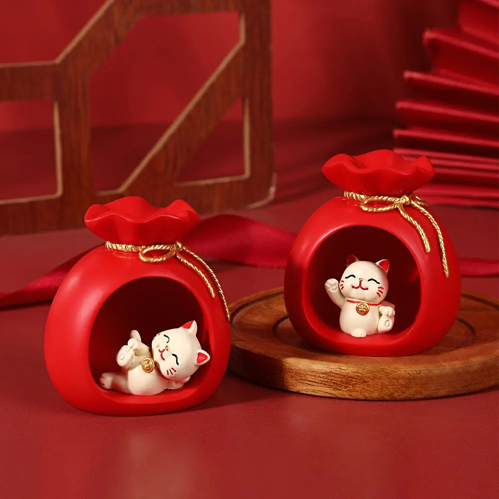 Exquisite Creative Maneki-neko Ornaments Chinese Style Red Good Luck Ornament Cute Resin Crafts New Year Decoration Home Decor