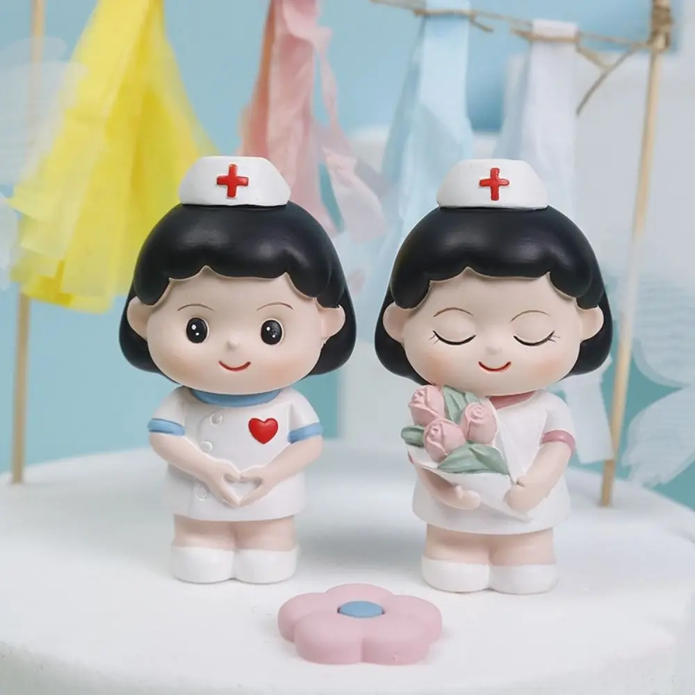 Simple Cartoon White Nurse Figurine Handmade DlY Landscaping Doctor Model Cute Nurse Baking Ornaments Cake Accessories