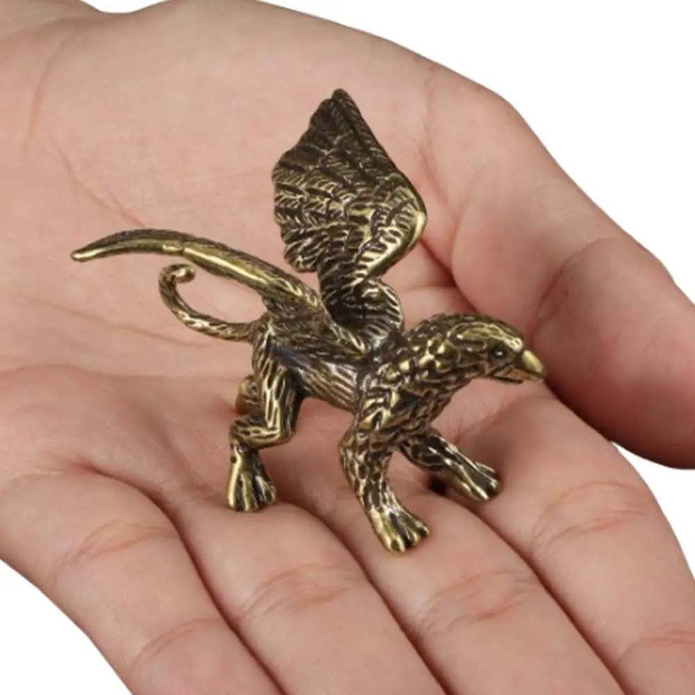 Tea Pets Vintage Brass Griffin Figurines Copper Exquisite Mini Griffin Sculpture Handmade Griffin Statue Home Office Decor