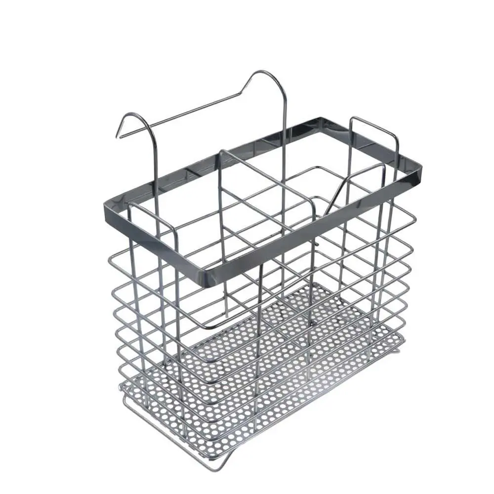 Metal Stainless Steel Chopsticks Cage Internal Compartment Rectangular Tableware Tube Draining Wall Mounted Cutlery Holder
