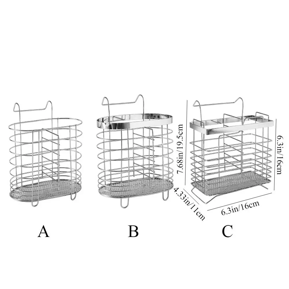 Metal Stainless Steel Chopsticks Cage Internal Compartment Rectangular Tableware Tube Draining Wall Mounted Cutlery Holder
