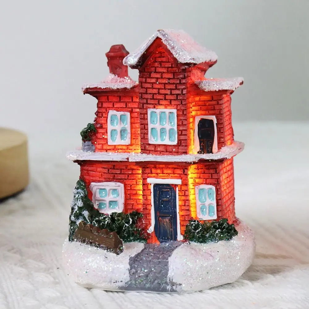 Luminous Christmas Snow House Glowing Cabin Festival Ornament LED Lighted Houses Winter Snow Miniature Model