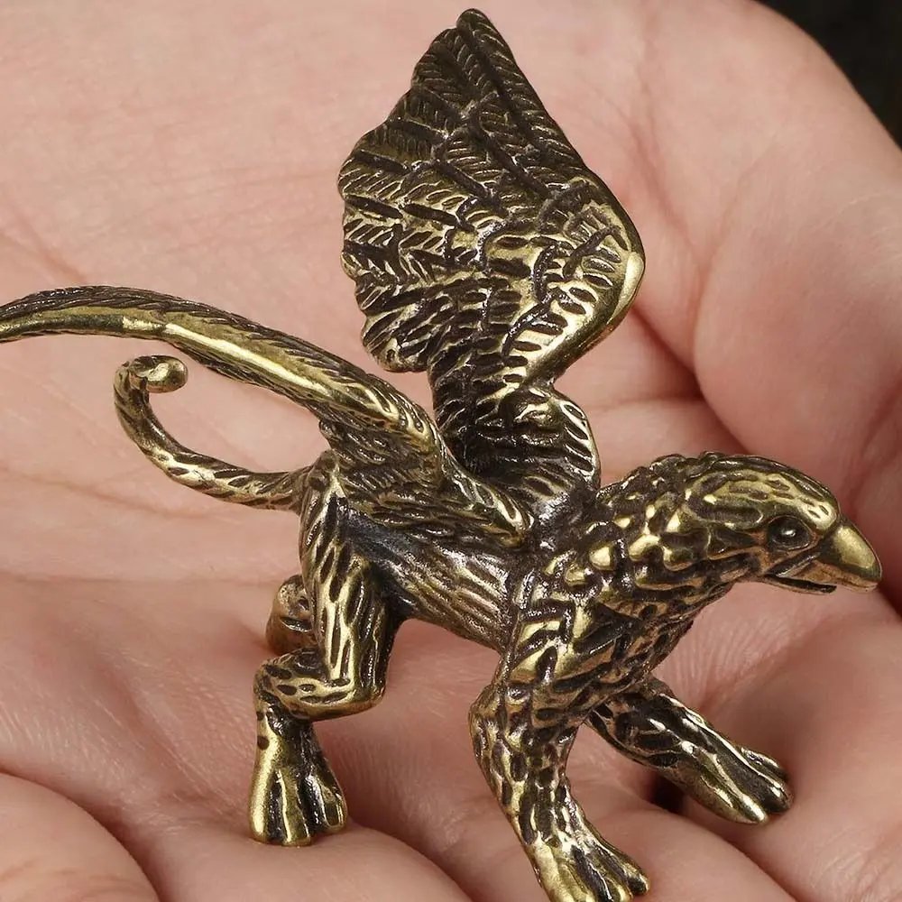 Tea Pets Vintage Brass Griffin Figurines Copper Exquisite Mini Griffin Sculpture Handmade Griffin Statue Home Office Decor