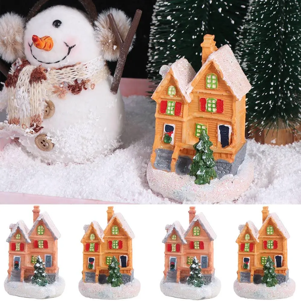 Luminous Christmas Snow House Glowing Cabin Festival Ornament LED Lighted Houses Winter Snow Miniature Model