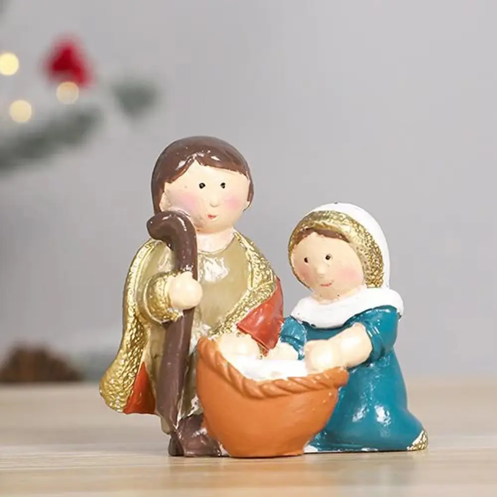 Durable Classic Holy Family Figurine Cute Cartoon Christmas Manger Ornaments Decorative Jesus Christ Figurine Living Room