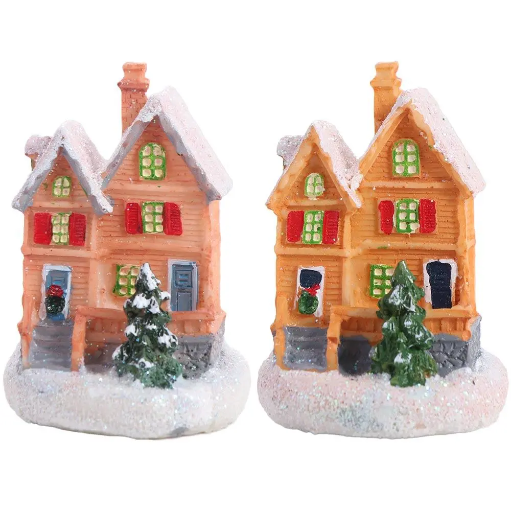 Luminous Christmas Snow House Glowing Cabin Festival Ornament LED Lighted Houses Winter Snow Miniature Model