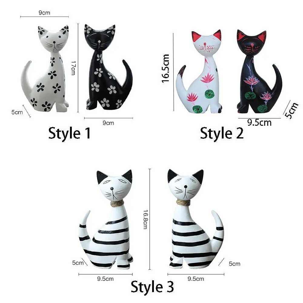 2pcs Desktop Ornament Wooden Cat Statue Minimalist Modern Animal Sculpture Exquisite Cute Miniatures Figurine Car