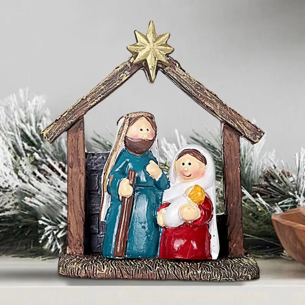 Durable Classic Holy Family Figurine Cute Cartoon Christmas Manger Ornaments Decorative Jesus Christ Figurine Living Room