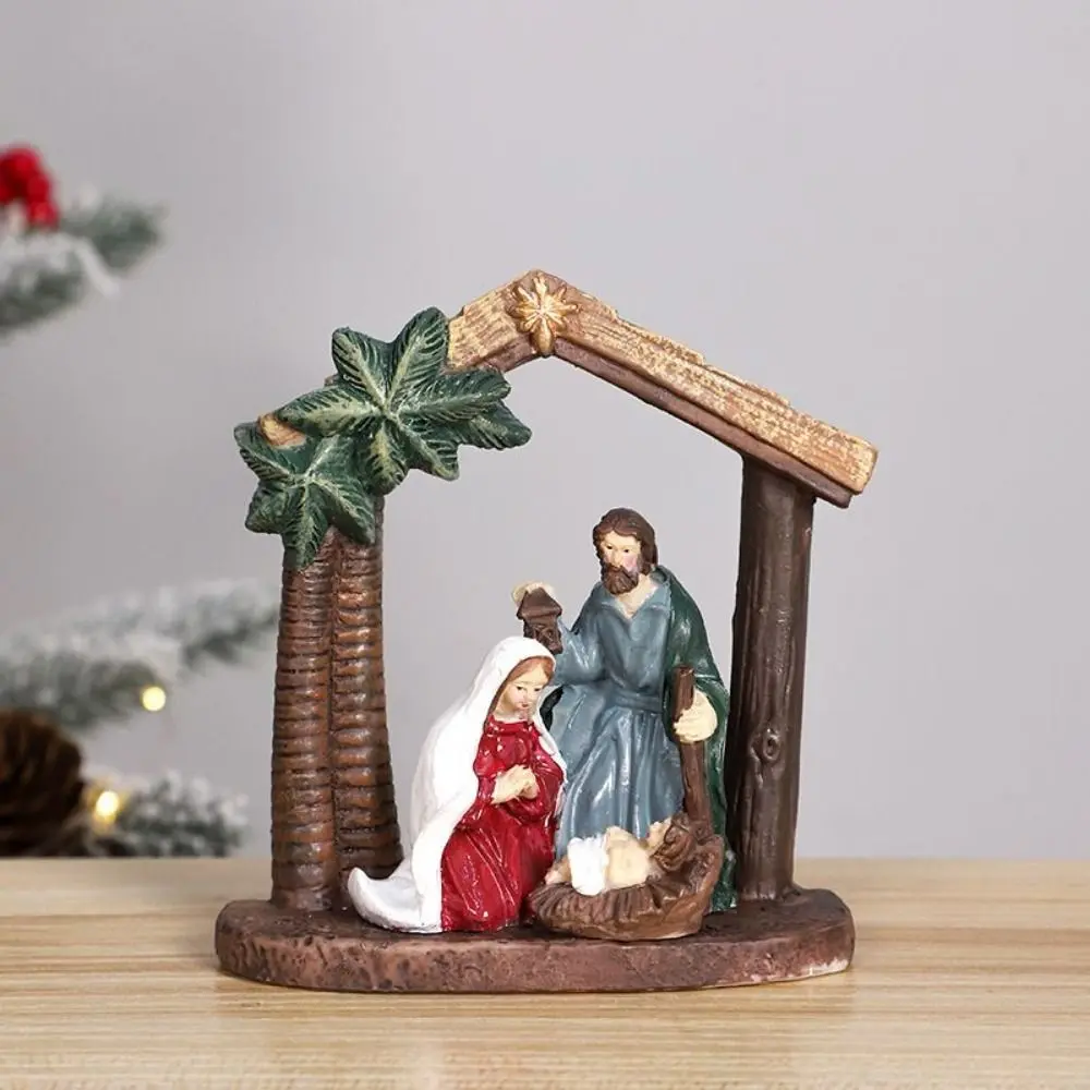 Durable Classic Holy Family Figurine Cute Cartoon Christmas Manger Ornaments Decorative Jesus Christ Figurine Living Room