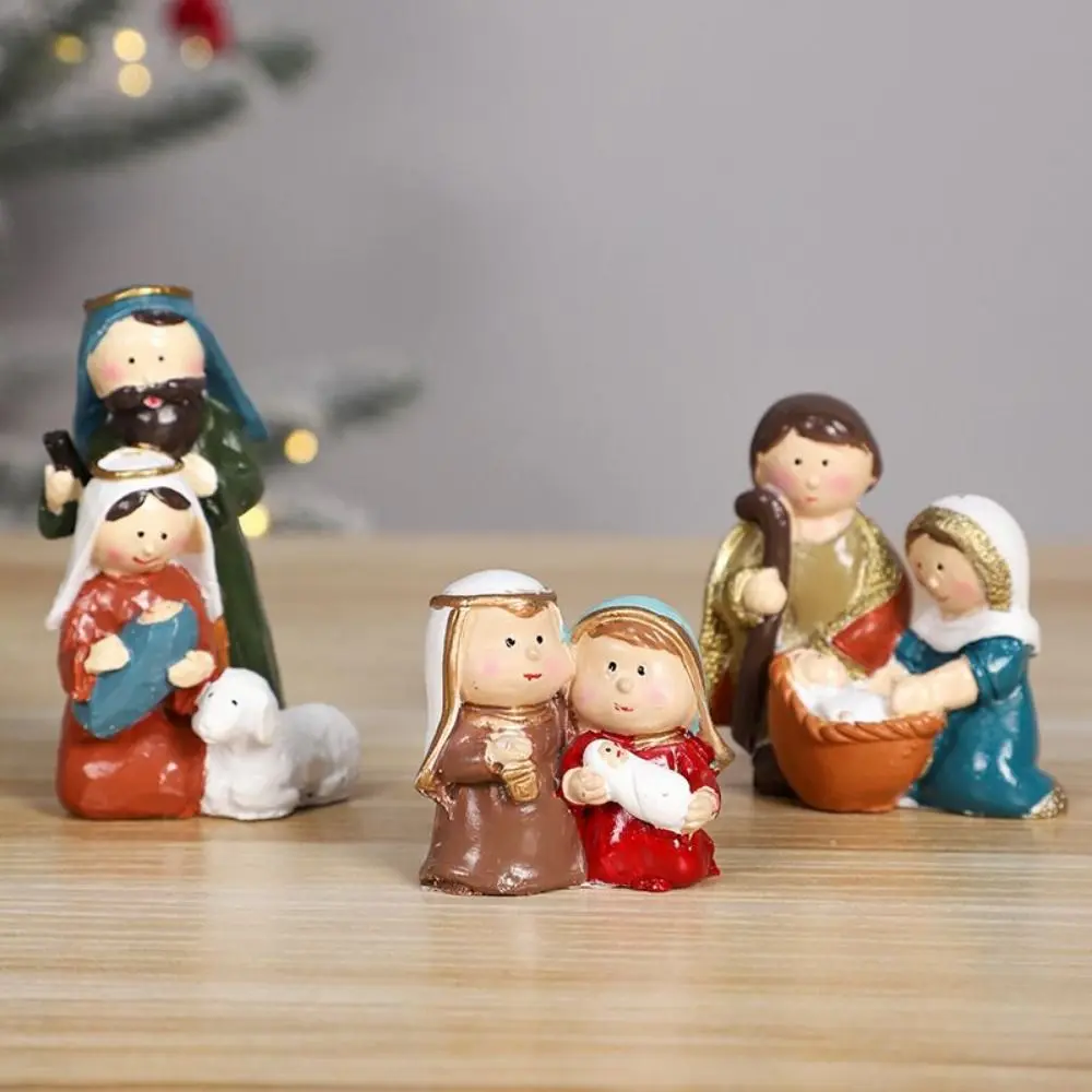 Durable Classic Holy Family Figurine Cute Cartoon Christmas Manger Ornaments Decorative Jesus Christ Figurine Living Room