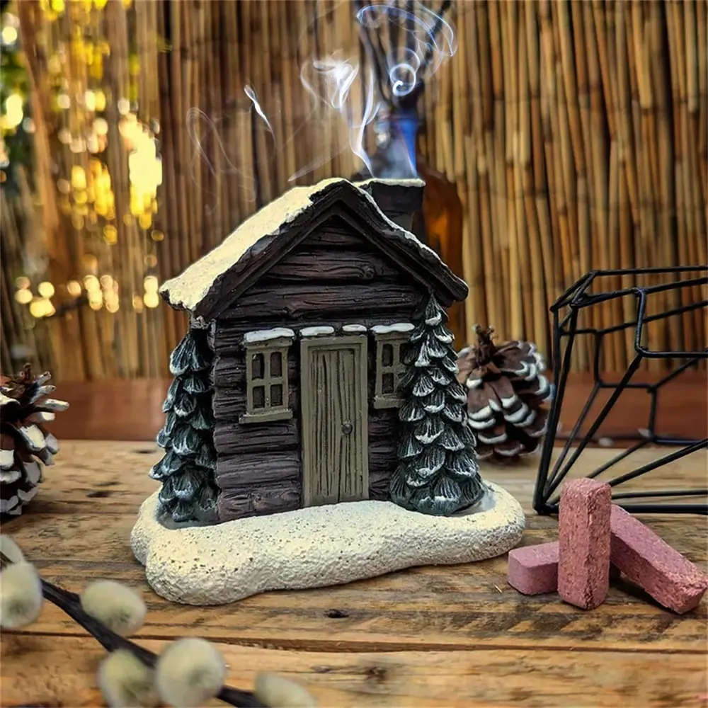 Resin Chimney Hut Decoration Delicate Portable Christmas Chimney Hut Cartoon Handmade Christmas Cabin Incense Burner Table Decor