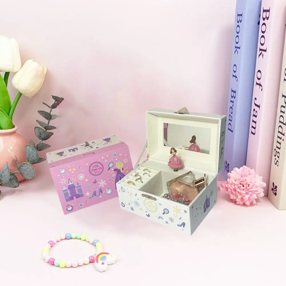 With Mirror Princess Music Box Cute Handicraft Children Musical Ornaments Cartoon Jewelry Storage Box Necklace Box