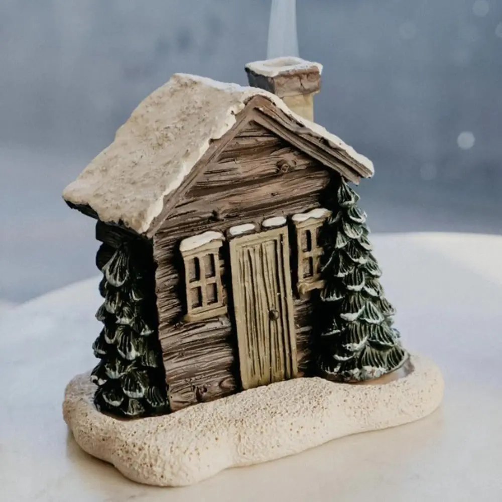 Resin Chimney Hut Decoration Delicate Portable Christmas Chimney Hut Cartoon Handmade Christmas Cabin Incense Burner Table Decor