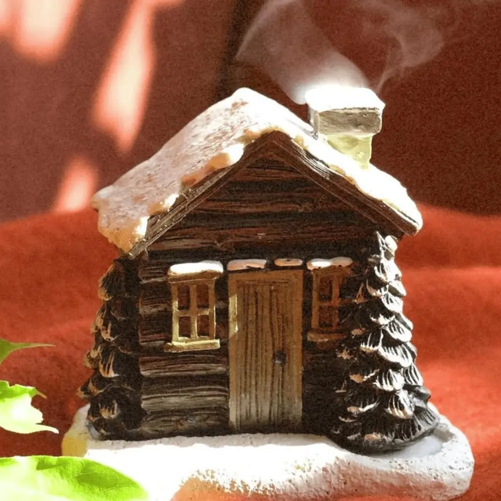 Resin Chimney Hut Decoration Delicate Portable Christmas Chimney Hut Cartoon Handmade Christmas Cabin Incense Burner Table Decor