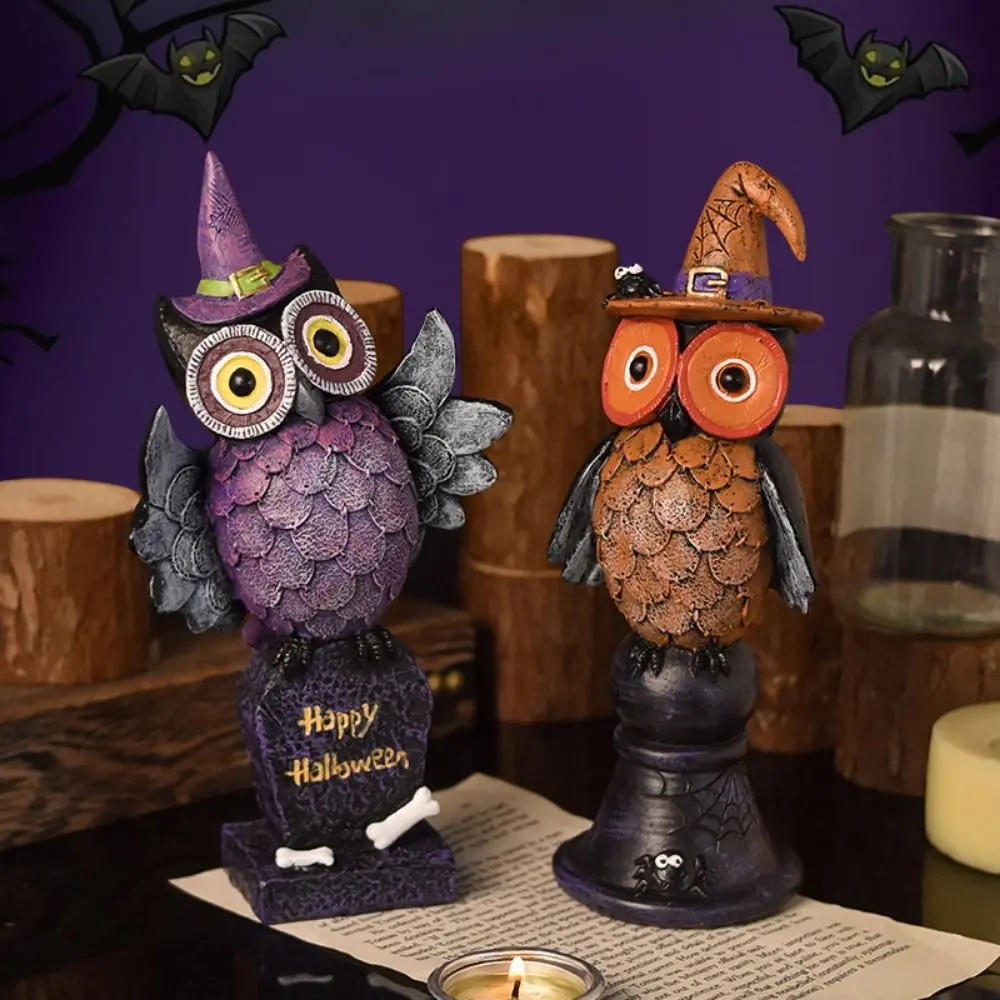 Unique Resin Gothic Owl Statue Decorative Cartoon Gothic Owl Candle Holder Cute Owl Candlestick Ornaments Ghost Holiday