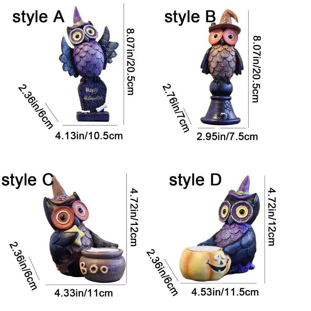 Unique Resin Gothic Owl Statue Decorative Cartoon Gothic Owl Candle Holder Cute Owl Candlestick Ornaments Ghost Holiday