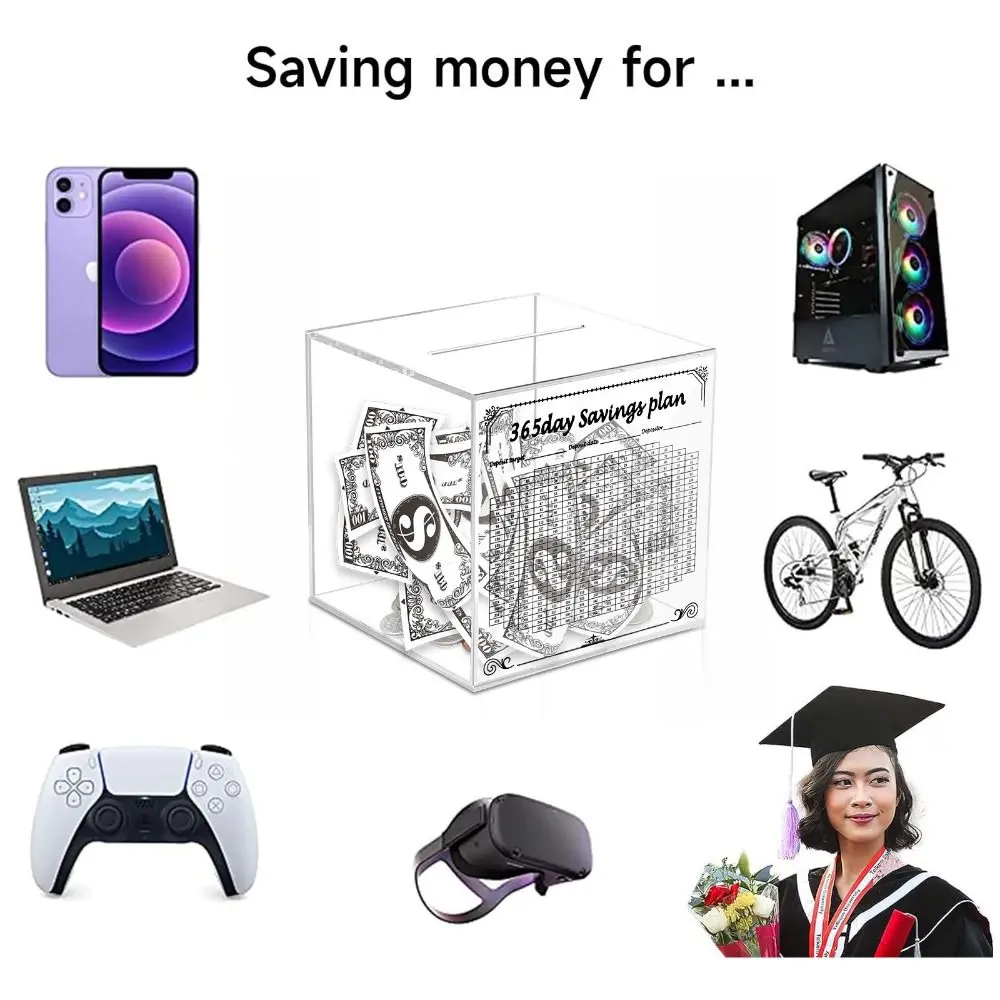 Unbreakable Acrylic Money Saving Box Transparent Must Break To Open Clear Change Jar Square Large Capacity Cash Storage Case