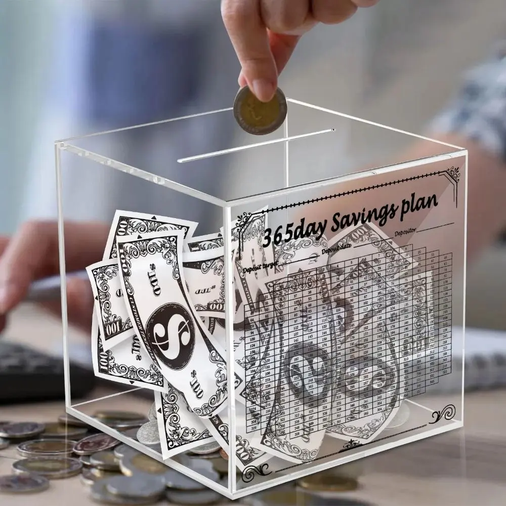 Unbreakable Acrylic Money Saving Box Transparent Must Break To Open Clear Change Jar Square Large Capacity Cash Storage Case