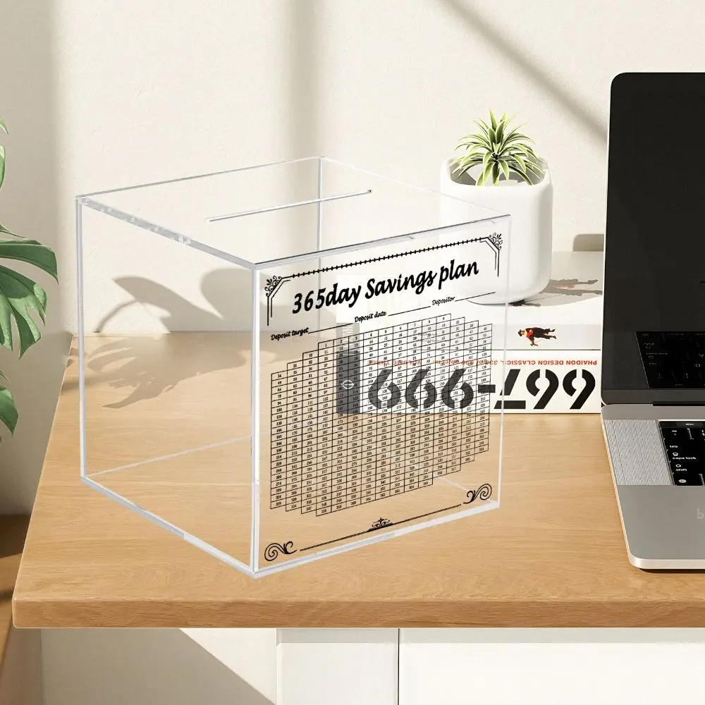 Unbreakable Acrylic Money Saving Box Transparent Must Break To Open Clear Change Jar Square Large Capacity Cash Storage Case