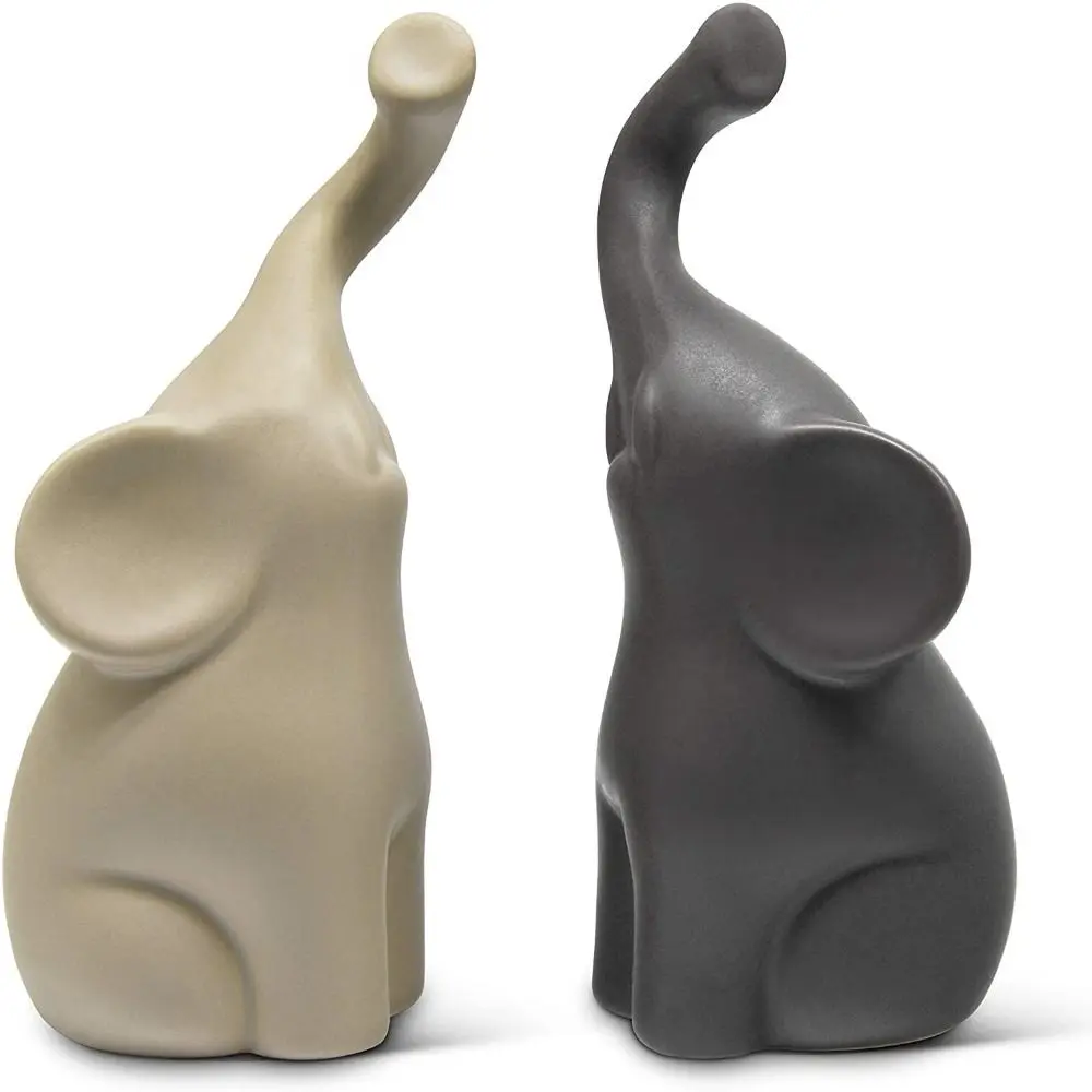 2 Sets of Simple Animal Couple Elephant Double Elephant Ceramic Elephant Sculpture Abstract BookShelf Display