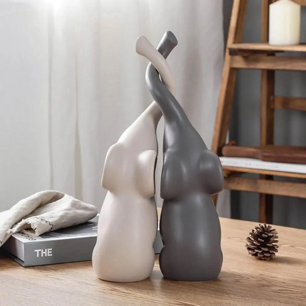 2 Sets of Simple Animal Couple Elephant Double Elephant Ceramic Elephant Sculpture Abstract BookShelf Display