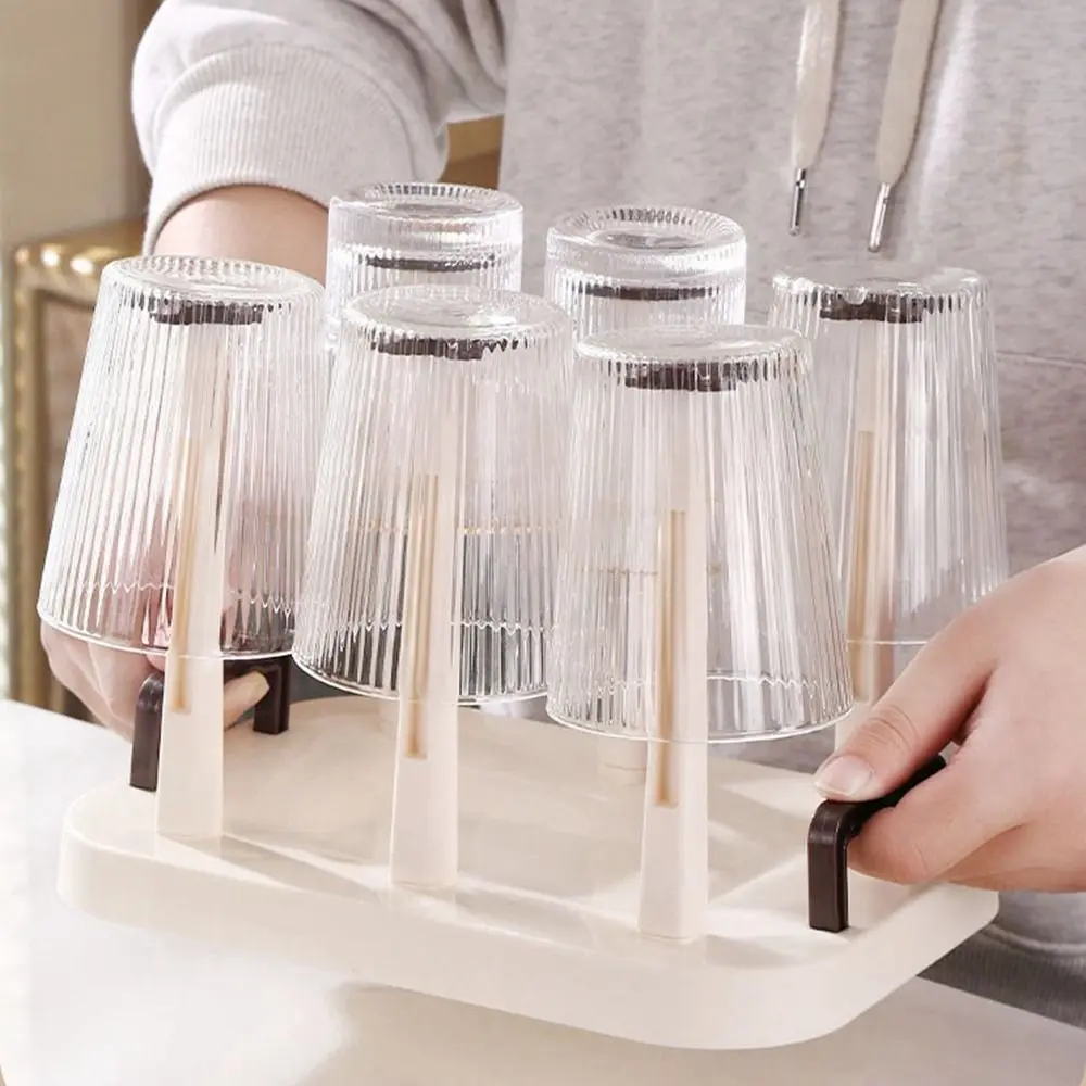 Useful Plastic Cup Drying Rack Upside-Down Detachable Glass Cup Drainer Holder with Handle Large Capacity Tea Cup Holder Kitchen
