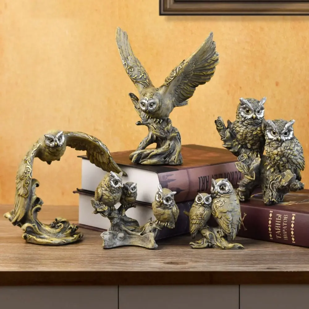 Micro Landscape Resin Owl Ornament Creative Vivid Animal Statue Waterproof Cute Miniature Figurine Sculpture Living Room