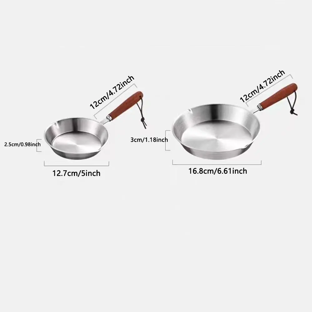 Easy To Clean Flat Bottom 304 Stainless Steel Frying Pan Wooden Handle Nonstick Cooking Pan Small 12/16cm Omelette Pan Chef