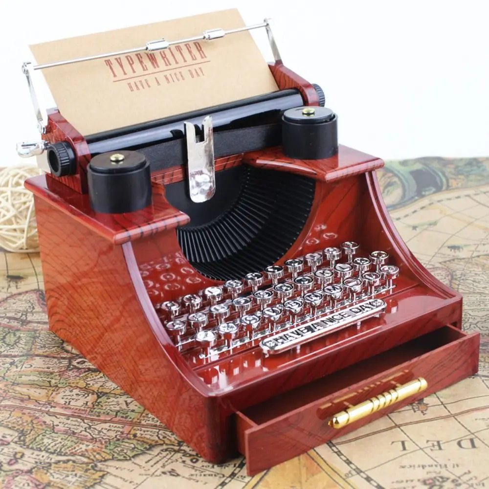 Multi-purpose With Drawer Typewriter Music Box Nostalgic Cartoon Old Typewriter Model Classical Music Box Ornaments Home