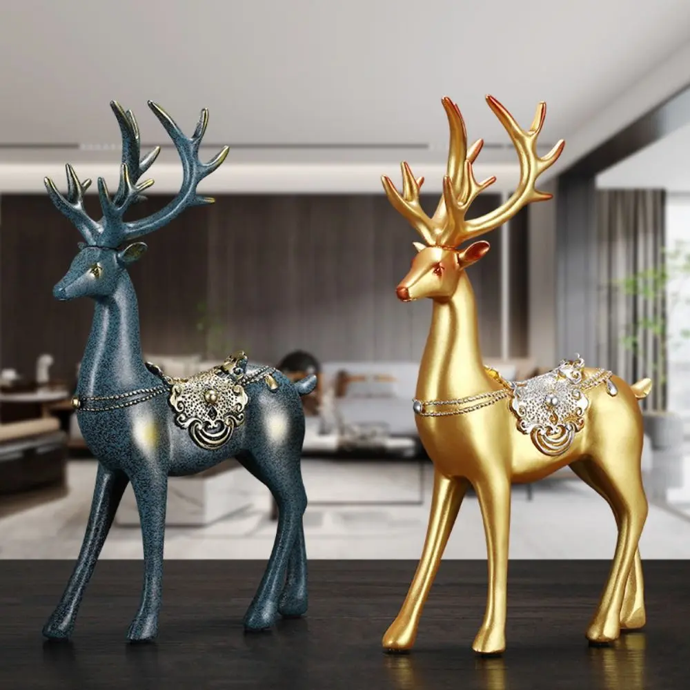 2pcs Desktop Ornament Resin Couple Deer Ornaments Minimalist Cute Elk Statue Modern Creative Animal Sculpture Tea Table