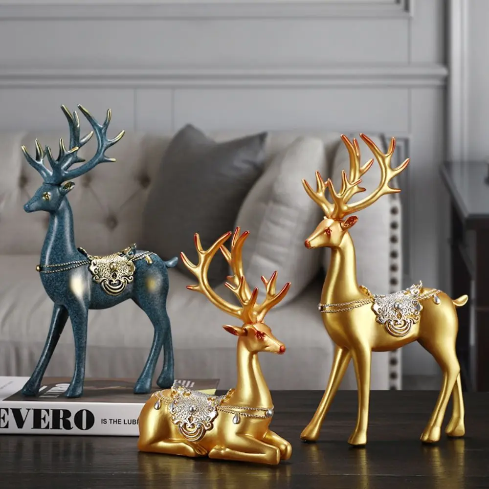 2pcs Desktop Ornament Resin Couple Deer Ornaments Minimalist Cute Elk Statue Modern Creative Animal Sculpture Tea Table