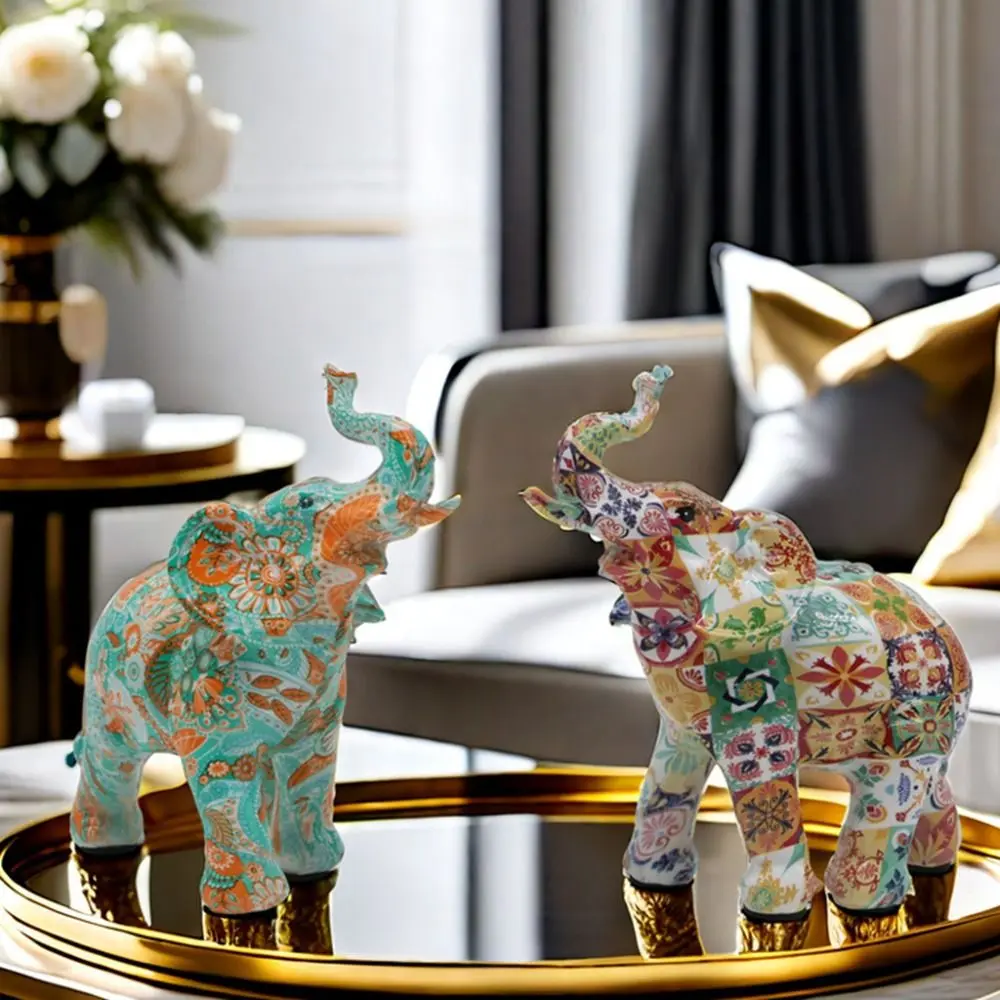 Kawaii Colorful Mini Elephant Model Mini Cartoon Graffiti Elephant Figurine Durable Modern Elephant Kids Toy Children